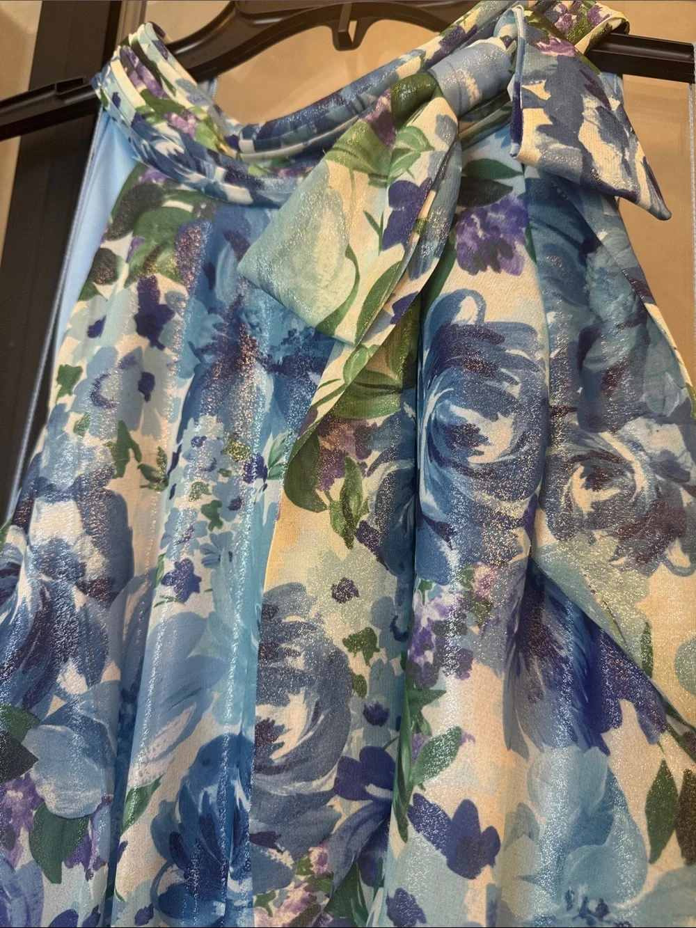 Adrianna Papell Blue & Aqua Floral Halter Tiered Maxi Dress